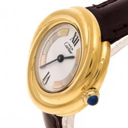 Pre Owned Cartier White Dial 18K Yellow Gold Plated Silver Must de Cartier 2735 Women's Wristwatch 27 mm