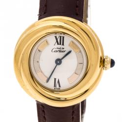 Pre Owned Cartier White Dial 18K Yellow Gold Plated Silver Must de Cartier 2735 Women's Wristwatch 27 mm