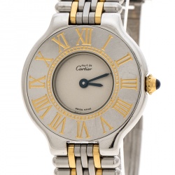 Pre Owned Cartier Cream 18K Yellow Gold and Stainless Steel Must De Cartier 21 125000P Women's Wristwatch 28 mm