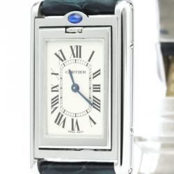 مملوكة مسبقًا Cartier Silver Stainless Steel Tank Basculante Women's Wristwatch 24MM