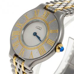 مملوكة مسبقًا Cartier White Stainless Steel Must de Cartier 21 Women's Wristwatch 28MM