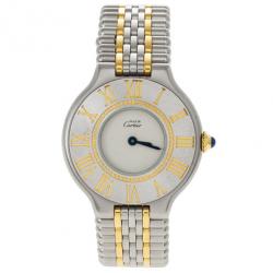 مملوكة مسبقًا Cartier White Stainless Steel Must de Cartier 21 Women's Wristwatch 28MM