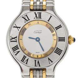 مملوكة مسبقًا Cartier White Stainless Steel Must de Cartier 21 Women's Wristwatch 28MM
