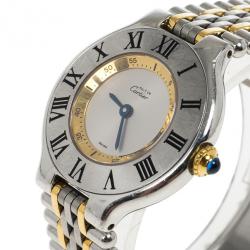 مملوكة مسبقًا Cartier White Stainless Steel Must de Cartier 21 Women's Wristwatch 28MM