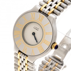 Pre Owned Cartier White Stainless Steel Must De Cartier 21 Women's Wristwatch 28 mm