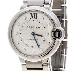 Pre Owned Cartier Silver Stainless Steel Ballon Bleu Diamonds 3284 Women's Wristwatch 36 mm