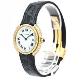 Cartier White 18K Yellow Gold Diamond Vendome Women's Wristwatch 33MM