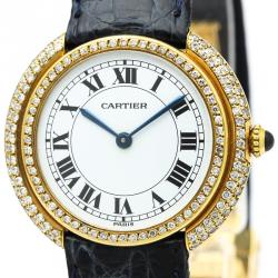 Cartier White 18K Yellow Gold Diamond Vendome Women's Wristwatch 33MM