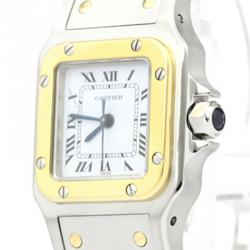 Pre Owned Cartier White 18K Yellow Gold and Stainless Steel Santos Galbee Women's Wristwatch 24MM
