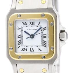 Pre Owned Cartier White 18K Yellow Gold and Stainless Steel Santos Galbee Women's Wristwatch 24MM