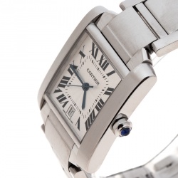 Pre Owned Cartier Silver White Stainless Steel Tank Francaise 2302 Women's Wristwatch 28 mm
