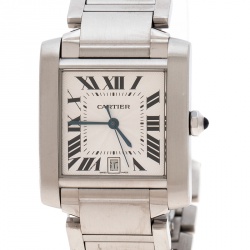 Pre Owned Cartier Silver White Stainless Steel Tank Francaise 2302 Women's Wristwatch 28 mm