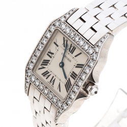 Pre Owned Cartier Diamond 18k White Gold Santos Demoiselle 2703 Women's Wristwatch 28MM
