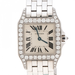 Pre Owned Cartier Diamond 18k White Gold Santos Demoiselle 2703 Women's Wristwatch 28MM