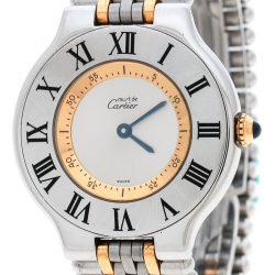 مملوكة مسبقًا Cartier Silver Grey Stainless Steel Must De Cartier 21 Women's Wristwatch 31 mm