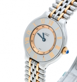 Pre Owned Cartier Silver Grey 18K Yellow Gold Plated and Stainless Steel Must de Cartier 21 1340 Women's Wristwatch 28 mm