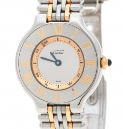 Pre Owned Cartier Silver Grey 18K Yellow Gold Plated and Stainless Steel Must de Cartier 21 1340 Women's Wristwatch 28 mm