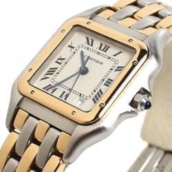 Pre Owned Cartier Silver 18K Yellow Gold and Stainless Steel Panthere de Cartier Women's Wristwatch 26MM