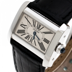 Pre Owned Cartier Cream Stainless Steel Tank Divan 2599 Women's Wristwatch 31 mm