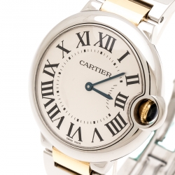 Pre Owned Cartier Silver Stainless Steel 18K Yellow Gold Ballon Bleu 3005 Women's Wristwatch 36 mm