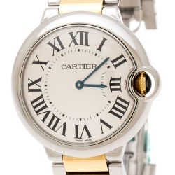 Pre Owned Cartier Silver Stainless Steel 18K Yellow Gold Ballon Bleu 3005 Women's Wristwatch 36 mm