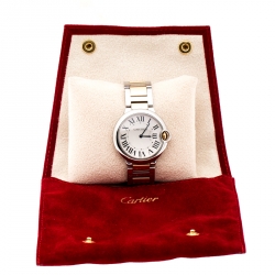 Pre Owned Cartier Silver Stainless Steel 18K Yellow Gold Ballon Bleu 3005 Women's Wristwatch 36 mm