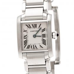 Pre Owned Cartier Cream Stainless Steel Tank Française 2384 Women's Wristwatch 20 mm