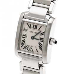 Pre Owned Cartier Cream Stainless Steel Tank Française 2384 Women's Wristwatch 20 mm