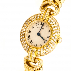 Pre Owned Cartier Cream 18K Yellow Gold Diamonds Rivoli Colisée 881092 Women's Wristwatch 24 mm