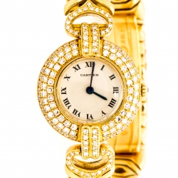Pre Owned Cartier Cream 18K Yellow Gold Diamonds Rivoli Colisée 881092 Women's Wristwatch 24 mm