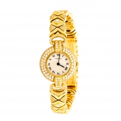 Pre Owned Cartier Cream 18K Yellow Gold Diamonds Rivoli Colisée 881092 Women's Wristwatch 24 mm