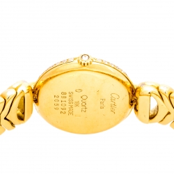 Pre Owned Cartier Cream 18K Yellow Gold Diamonds Rivoli Colisée 881092 Women's Wristwatch 24 mm