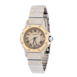 Cartier Cream 18K yellow Gold Stainless Steel Santos de Cartier 187903 Women's Wristwatch 24 mm