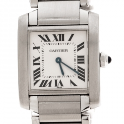 Pre Owned Cartier White Stainless Steel Tank Francaise 2301 Women's Wristwatch 25 mm