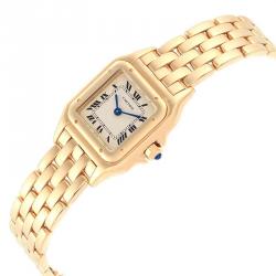 مملوكة مسبقًا Cartier White 18K Yellow Gold Panthere W25022B9 Women's Wristwatch 22MM