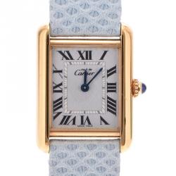 Pre Owned Cartier White Gold Tone Silver W1018587 Women's Wristwatch 21Ã28 MM