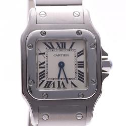 Pre Owned Cartier Ivory Stainless Steel Santos Galbee W20056D6 Women's Wristwatch 23MM