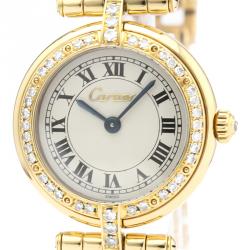 مملوكة مسبقًا Cartier Silver Diamonds 18K Yellow Gold Panthere Women's Wristwatch 24 MM