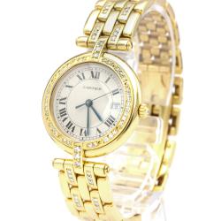 Pre Owned Cartier Silver Diamonds 18K Yellow Gold Panthere Women's Wristwatch 30 MM