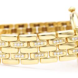 Pre Owned Cartier Silver Diamonds 18K Yellow Gold Panthere Women's Wristwatch 30 MM