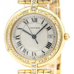 Pre Owned Cartier Silver Diamonds 18K Yellow Gold Panthere Women's Wristwatch 30 MM