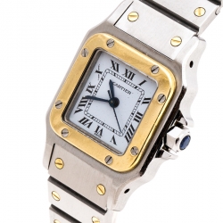 مملوكة مسبقًا ساعة يد نسائية كارتييه سانتوس غالبي ذهب أصفر عيار 18 ستانلس ستيل بيضاء 24 مم