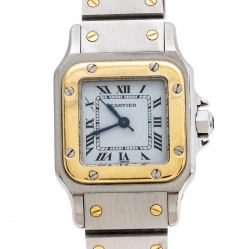 مملوكة مسبقًا ساعة يد نسائية كارتييه سانتوس غالبي ذهب أصفر عيار 18 ستانلس ستيل بيضاء 24 مم