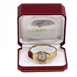 Pre Owned Cartier Cream 18K Yellow Gold Diamonds Panthere Cougar 1171 Women's Wriswatch 26 MM