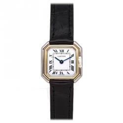 Cartier Silver 18K White Gold 18K Yellow Gold nd Alligator Strap Ceinture Women's Wristwatch 25MM