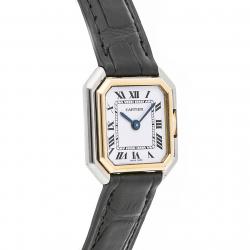 Cartier Silver 18K White Gold 18K Yellow Gold nd Alligator Strap Ceinture Women's Wristwatch 25MM