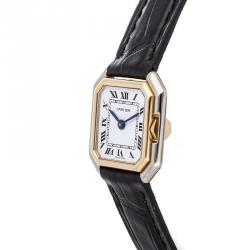 Cartier Silver 18K White Gold 18K Yellow Gold nd Alligator Strap Ceinture Women's Wristwatch 25MM