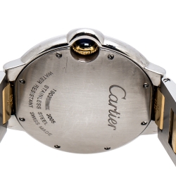 Pre Owned Cartier Silver White Stainless Steel 18K Yellow Gold Ballon Bleu de Cartier 3005 Women's Wristwatch 36 mm