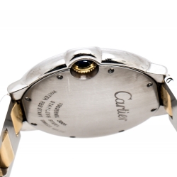 Pre Owned Cartier Silver White Stainless Steel 18K Yellow Gold Ballon Bleu de Cartier 3005 Women's Wristwatch 36 mm