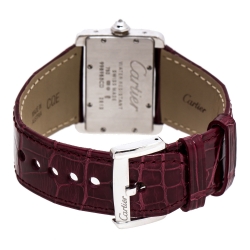 Pre Owned Cartier Silver 18K White Gold Diamond Leather Tank Divan 2613 Women's Wristwatch 31.50 mm